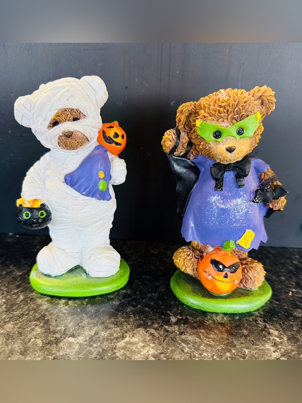 Lot Of 2 Halloween Bears In Costume Figurine Greenbrier Intl. Mummy Vampire